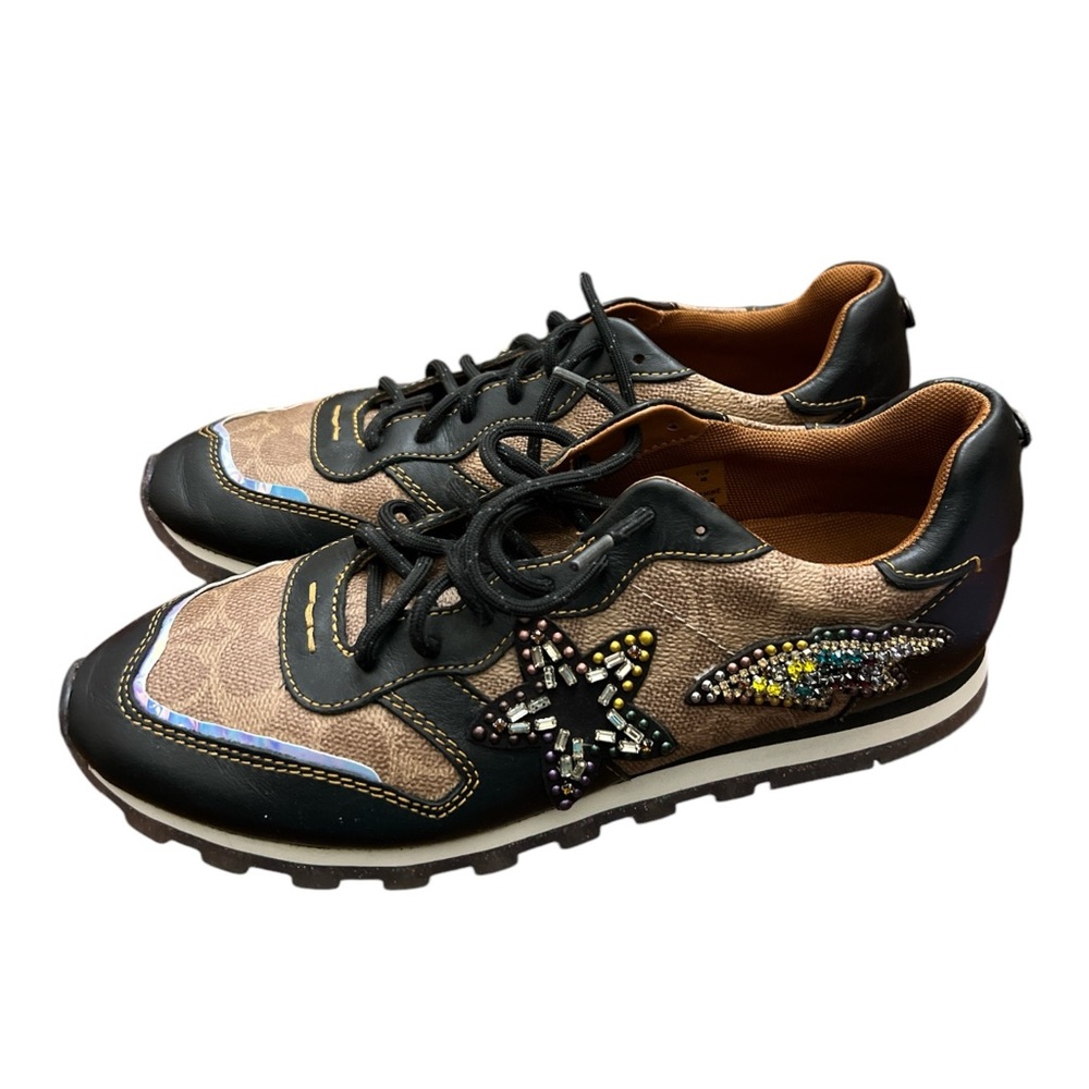 Coach C118 Signature Canvas Shooting Star Bejeweled Sneakers Size 9.5.